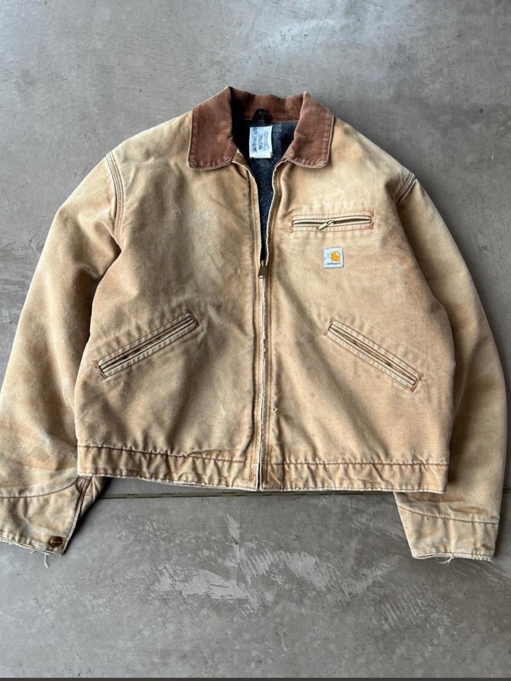 Carhartt Tan Canvas Work Jacket with Brown Corduroy Collar - Picture 2 of 8